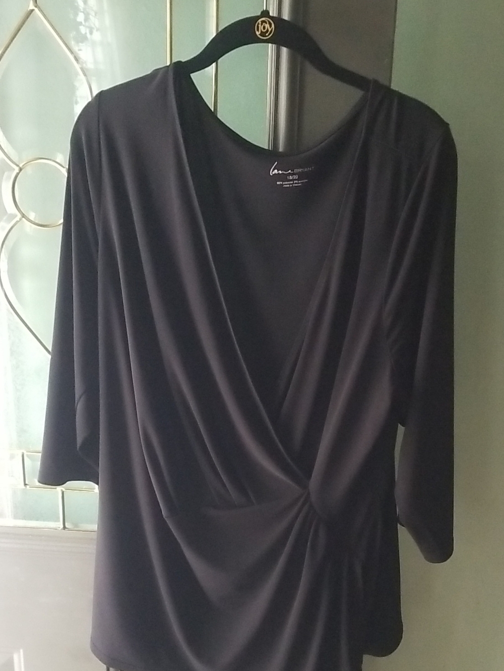 Lane Bryant Black Faux-Wrap Draped Long Sleeve Top
